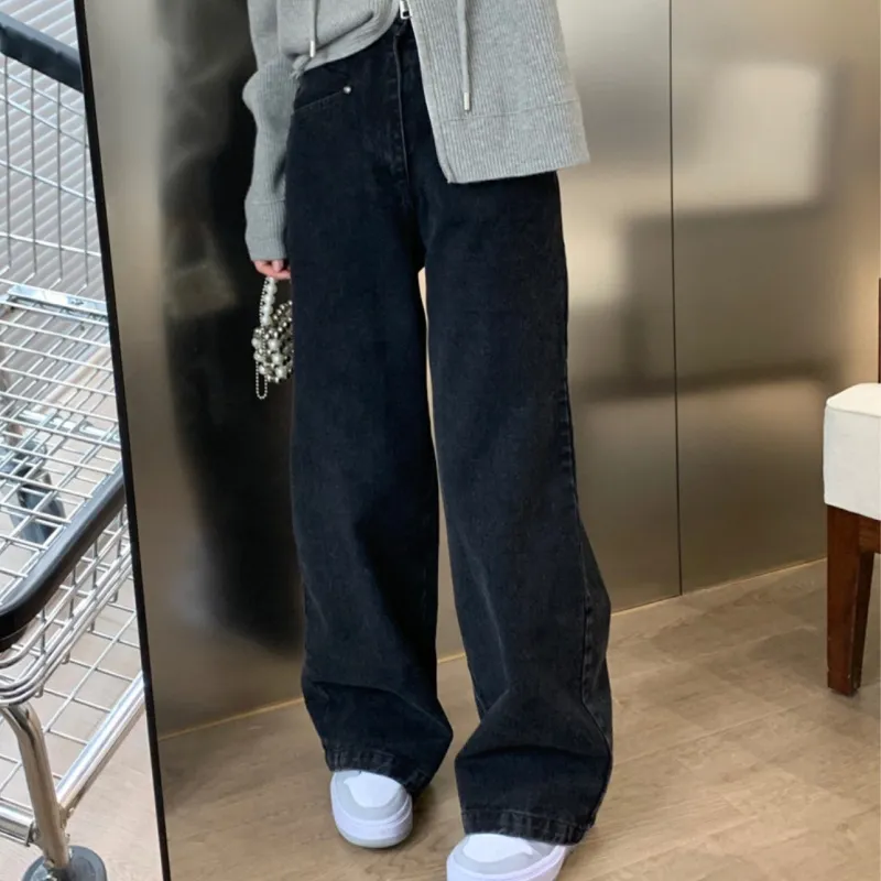 『M-2XL』絶対流行 合わせやすい 着瘦せレトロ ハイウエストストレートジーンズ