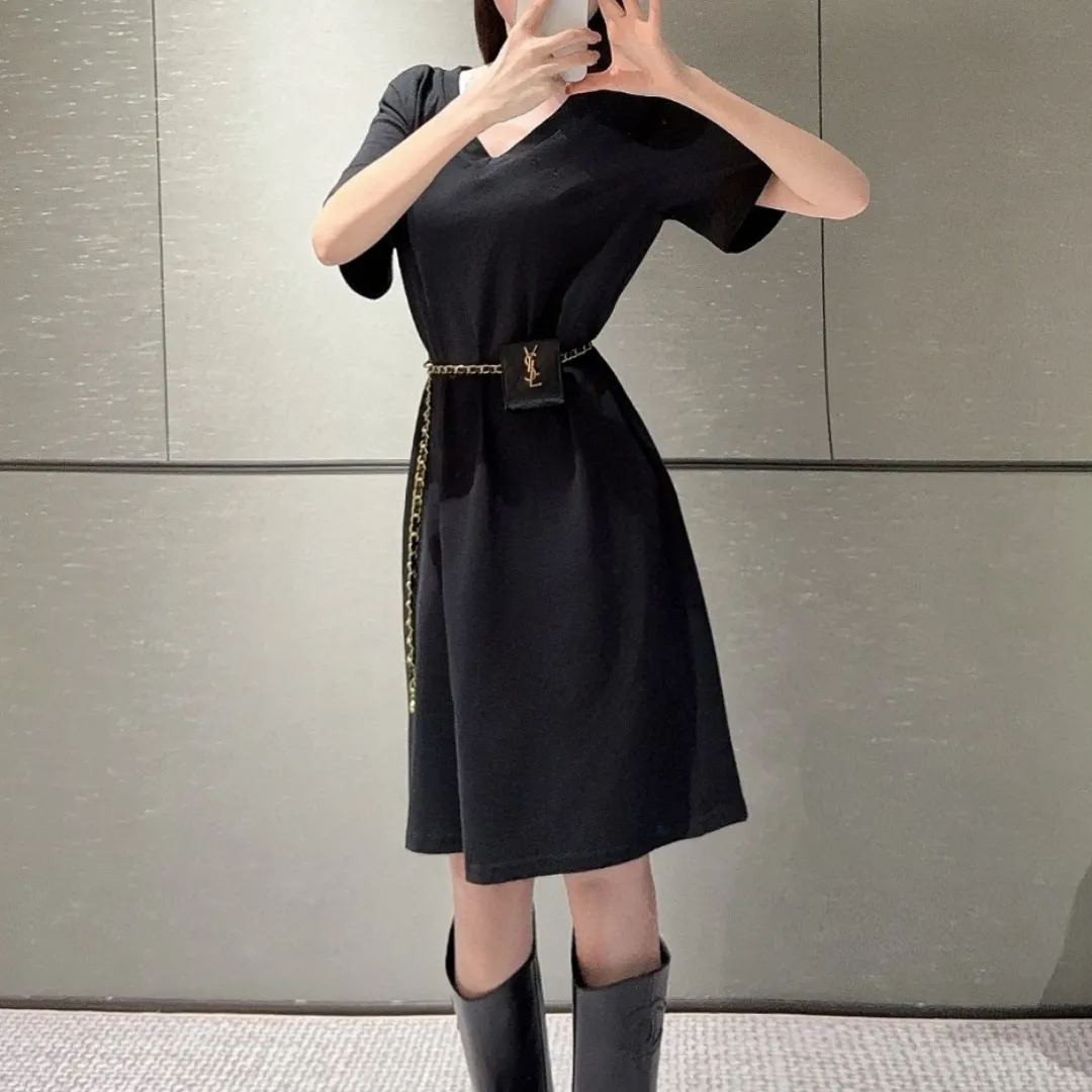 『S-L』ショルダーバッグ付き シンプルでエレガント おしゃれな雰囲気 ユニーク ワンピース