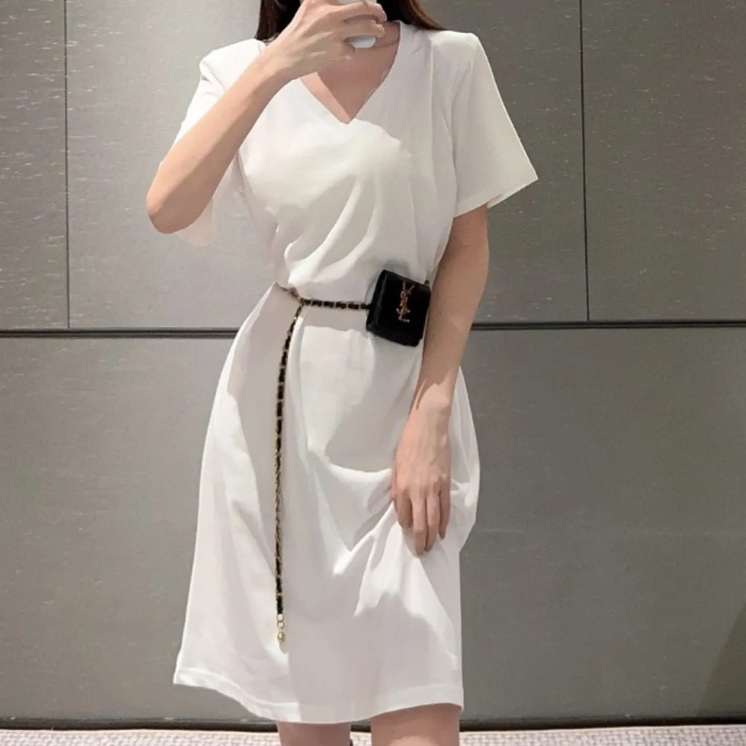 『S-L』ショルダーバッグ付き シンプルでエレガント おしゃれな雰囲気 ユニーク ワンピース