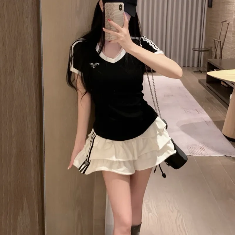 『S-L』単品注文 トレンド 高品質 エレガントガーリッシュ可愛い 若見え 繊細 Ｔシャツ スカート