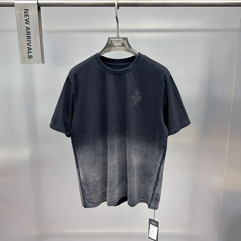 『S-2XL』夏 シンプル ウォッシュ ルーズ パッチ 刺繍 半袖 クロス クルーネック Tシャツ