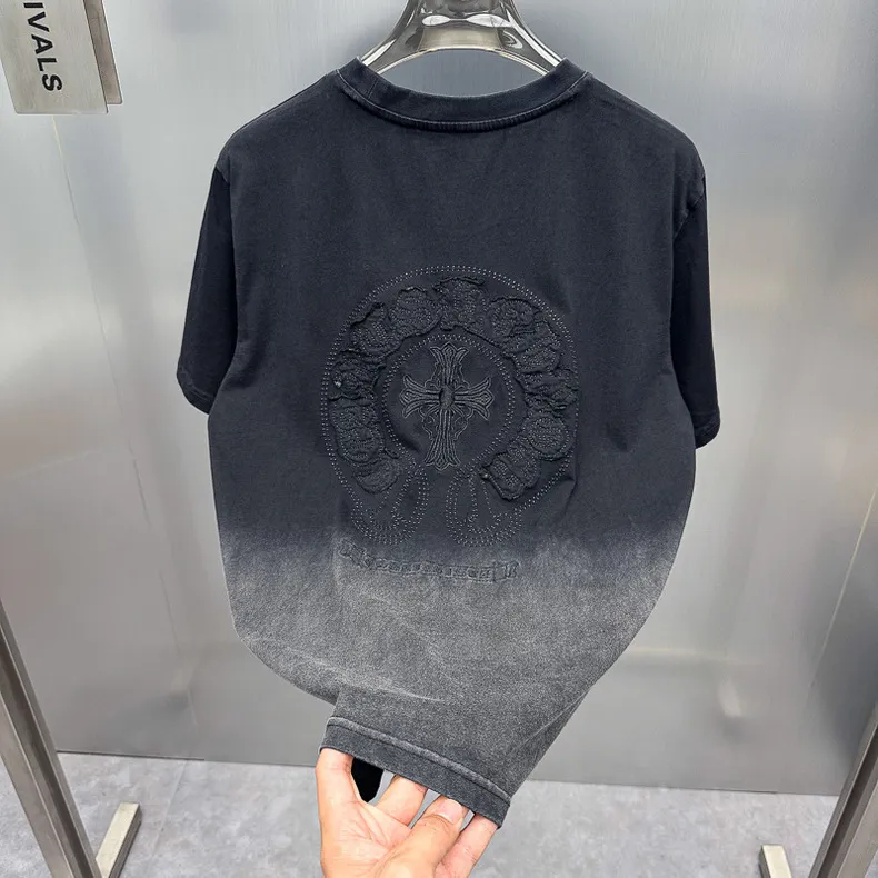 『S-2XL』夏 シンプル ウォッシュ ルーズ パッチ 刺繍 半袖 クロス クルーネック Tシャツ