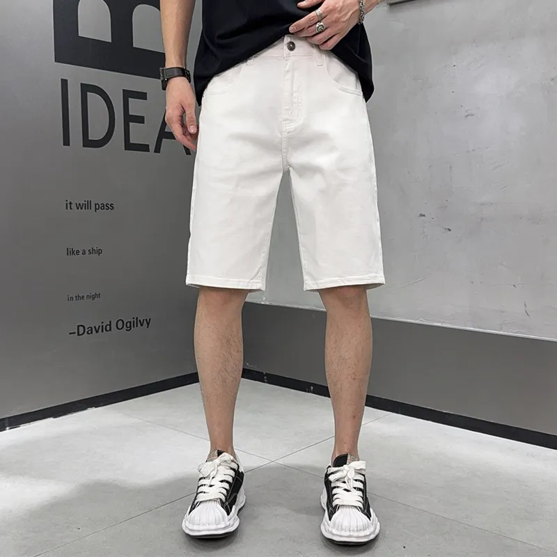 『S-2XL』綿ストレッチデニム クラシック 夏 ウォッシュ メンズ クロップド ストレート ジーンズ