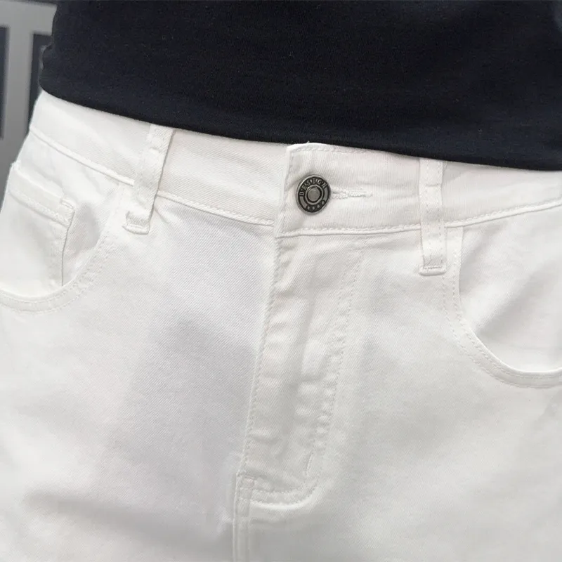 『S-2XL』綿ストレッチデニム クラシック 夏 ウォッシュ メンズ クロップド ストレート ジーンズ