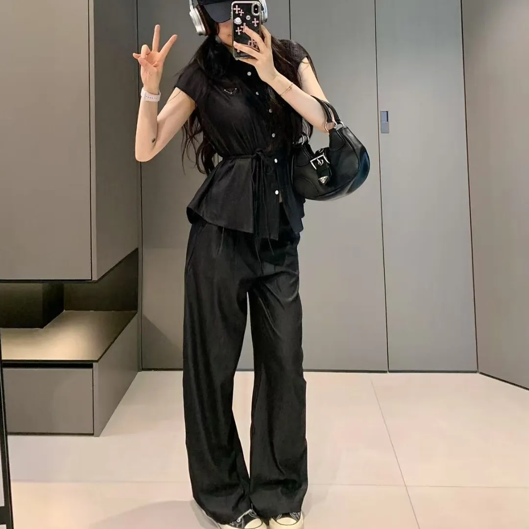 『S-L』ベルト ストラップ ウエストシェイプ スリム ノースリーブシャツ パンツ セットアップ