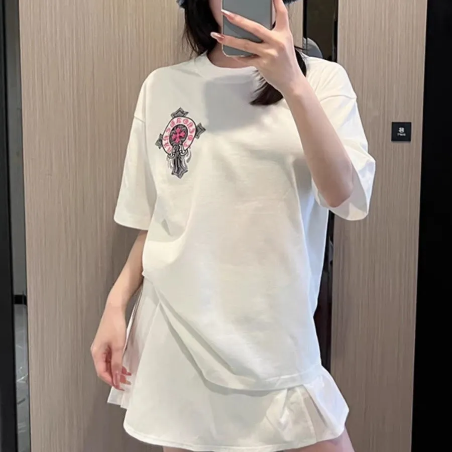 『S-4XL』夏 新作 サンスクリット クロス プリント ルーズ カジュアル オーバーサイズ トップス 半袖 Tシャツ