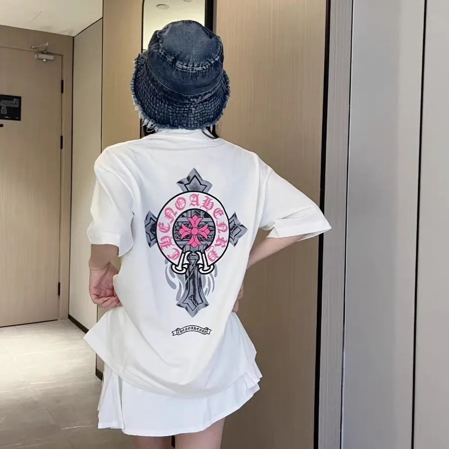 『S-4XL』夏 新作 サンスクリット クロス プリント ルーズ カジュアル オーバーサイズ トップス 半袖 Tシャツ
