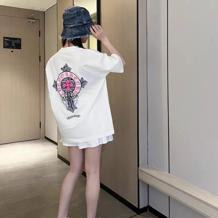 『S-4XL』夏 新作 サンスクリット クロス プリント ルーズ カジュアル オーバーサイズ トップス 半袖 Tシャツ