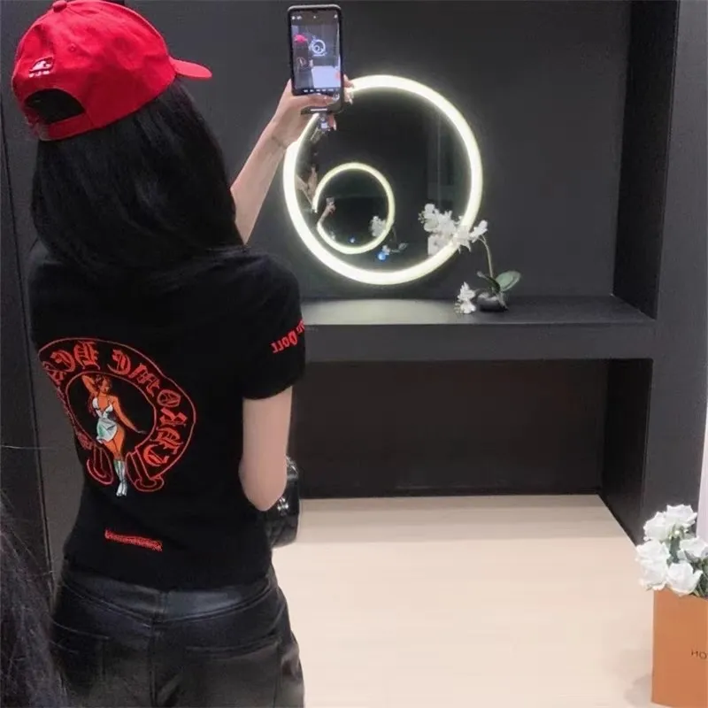 『S-4XL』サンスクリット ギャル プリント フィット スリム ストレッチ キャミソール 半袖Tシャツ