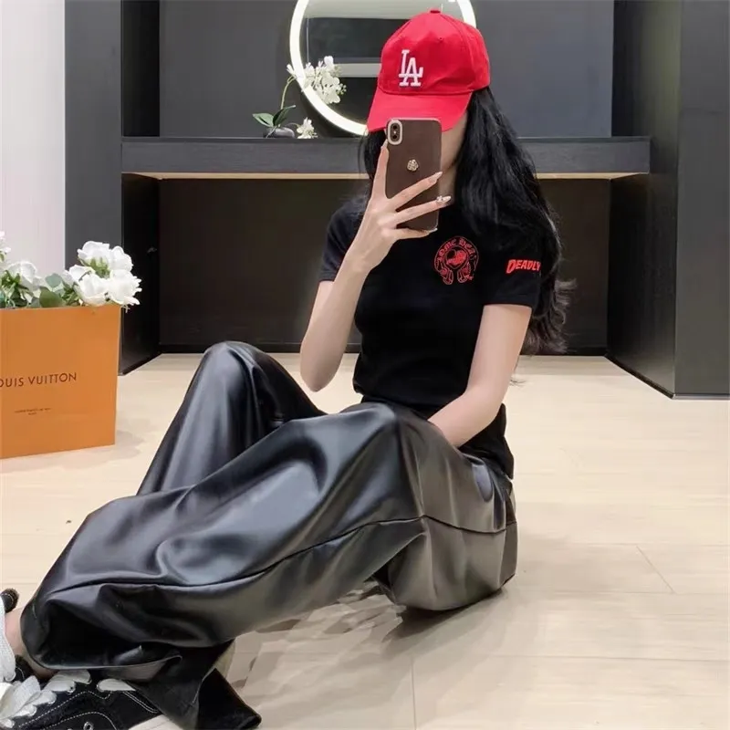 『S-4XL』サンスクリット ギャル プリント フィット スリム ストレッチ キャミソール 半袖Tシャツ