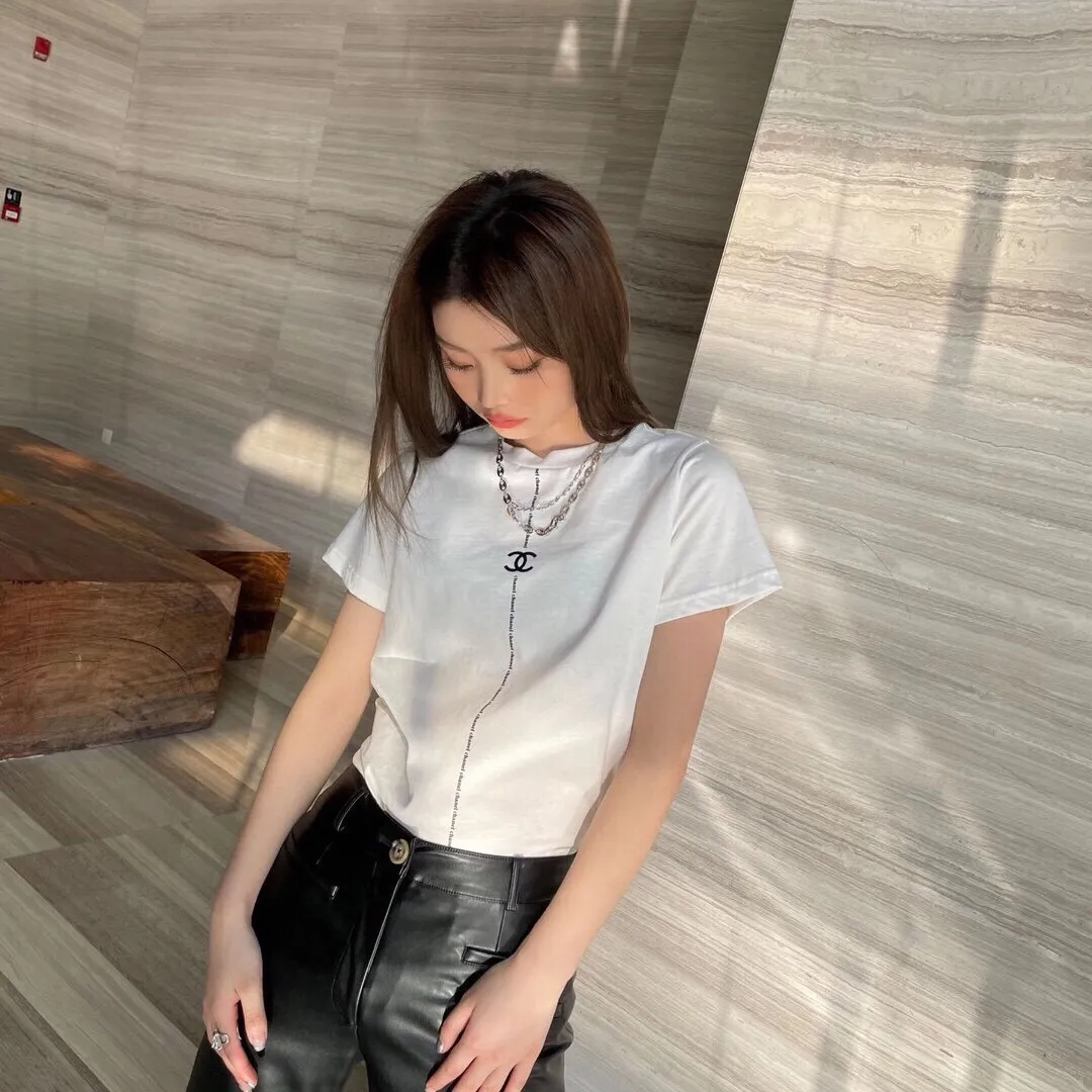 『L』トレンド感満点 シンプル刺繍 軽やか カジュアル 半袖 Tシャツ